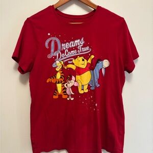 Vintage Disney Red Women T-Shirt with Winnie the Pooh and Friends